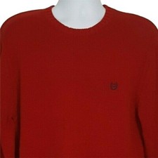 VIintage Chaps Sweater Size L Mens 100 Cotton Knit Red Crew Neck Crest