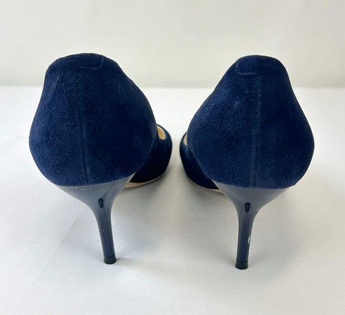 JIMMY CHOO Sue Suede Pointed Toe Pumps Kitten Heels 38 8 US Navy Shoes Blue - Picture 6 of 14