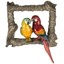 Scarlet & Blue Macaws Parrot Figurine Bird Frame 12" High Resin New!