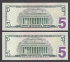 TWO CONSECUTIVE  $5 FEDERAL RESERVE NOTE 2017A (PL04808201D, PL04808202D), UNC — photo 2