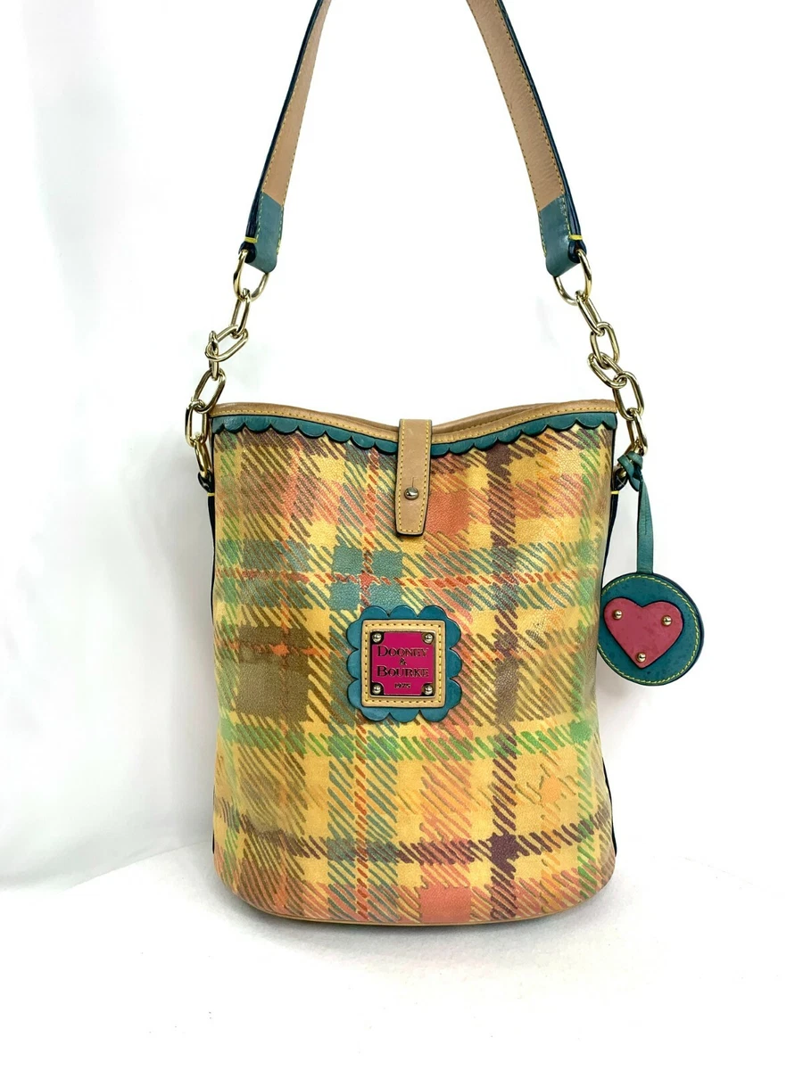 Dooney Bourke Vintage Multicolor Plaid Coated Canvas Bucket