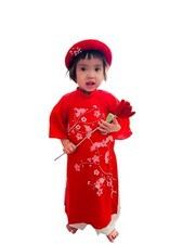 H39 Red Sparkling Ao Dai For Baby Girl   o D i B  G i  Kid Ao Dai  Tet Ao Dai