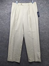 Chaps Dress Pants Mens 34 x 30 Light Beige Pleated Front Cuffed Straight Leg New