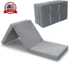 Colch n Plegable Triple De Espuma De 4" De Grosor Para Cuna De Suelo Gris NEW
