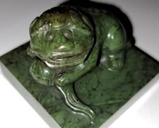 Antique Chinese Carved Spinach Jade Seal Depicting Guardian Lion 1300 Carats