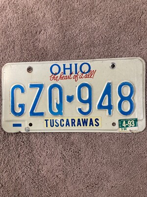 1993 Ohio License Plate - GZQ 948 - Nice! | eBay