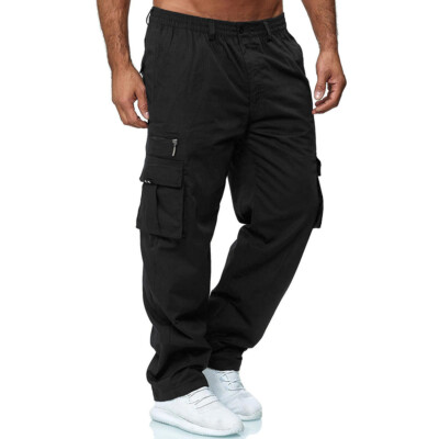 Cargo Combat Mens Work Pants Joggers Pockets Gym Sports Elastic