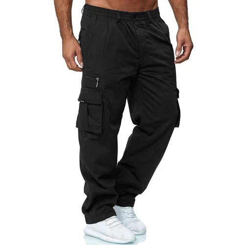 Mens Cargo Combat Work Pants Joggers Pockets Gym Sports Elastic Waist Trousers - Picture 3 of 18