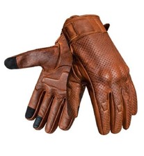 Men's Perforated Brown Leather Motorcycle Gloves Ride w-High Strength Protection