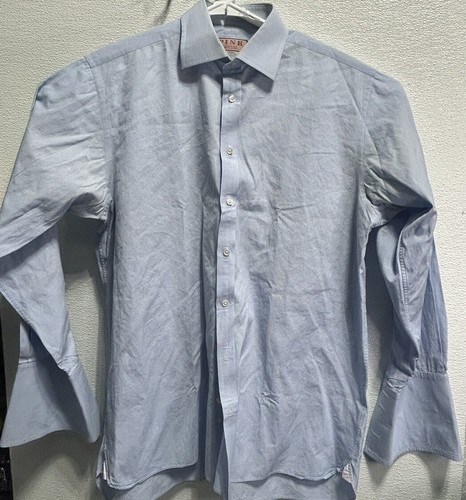 Pink By Thomas Pink Herren Hemd Blau Kariert Größe 16,5 32 Französische Manschette