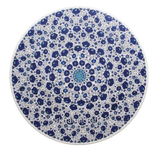 Lapis Lazuli Gemstone Inlay Work Reception Table White Marble Dining Table Top-