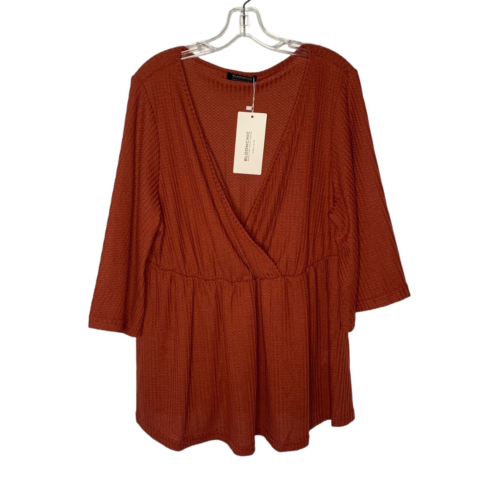 BLOOMCHIC Rust Orange Waffle Knit Flutter Sleeve … - image 1