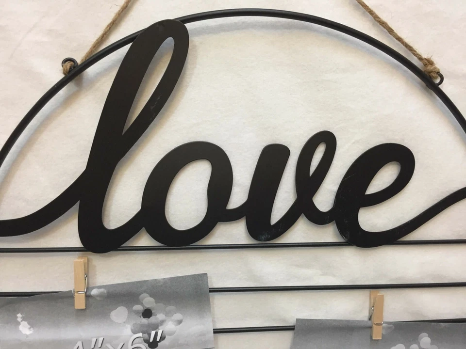 Black Metal Photo Holder Collage Frame w/ Clothespins Clips LOVE Theme Lot of 2 - Image 2 of 4