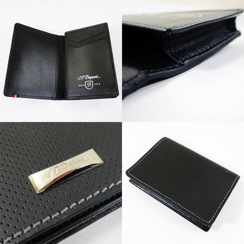 S.T. Dupont Black Perforated Leather Card Holder Wallet, 170404, New In Box - Picture 4 of 7