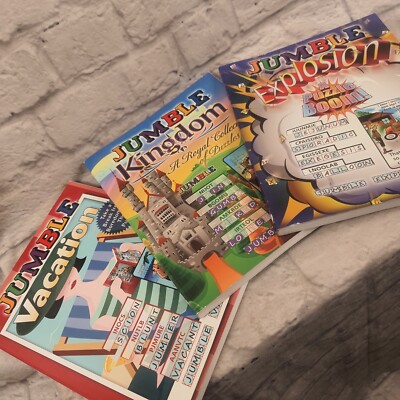 Lot of 3 Jumble Puzzle Book Word Games Brain Teaser Kingdom Explosion Vacation