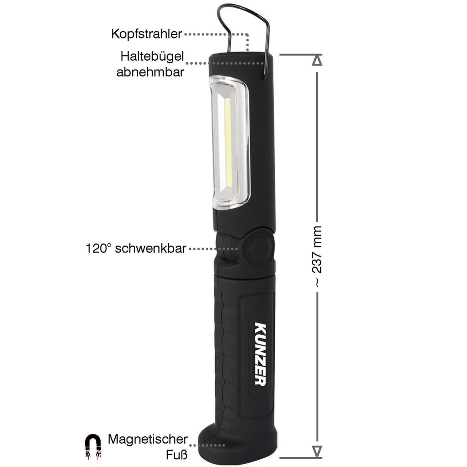 Kunzer Arbeitsleuchte PL-023.2 schwarz COB LED USB-C Werkstattlampe Li-Ion - Bild 3 von 4