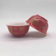 2pcs/lot wedding tea cup peony print red small volume personal cup for pu'er tea