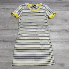 Tommy Hilfiger Dress Women Yellow Navy Striped T-Shirt Dress Small