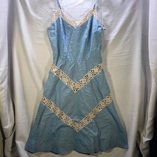 Vintage Lace Slip Dress Blue Floral Sundress Size Small Babydoll Coquette