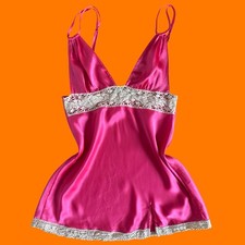 00's vintage hot pink satin lace y2k lingerie baby doll M victoria's secret