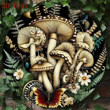 2D Flat, 1pc Native American Mushroom and Plant Farmhouse Round Wall Decor - Bei