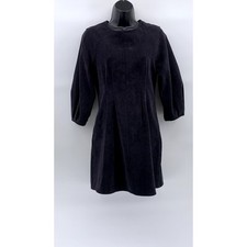 ZARA Women's Navy Blue Crewneck Corduroy Long Sleeve A-Line Mini Dress SZ XS