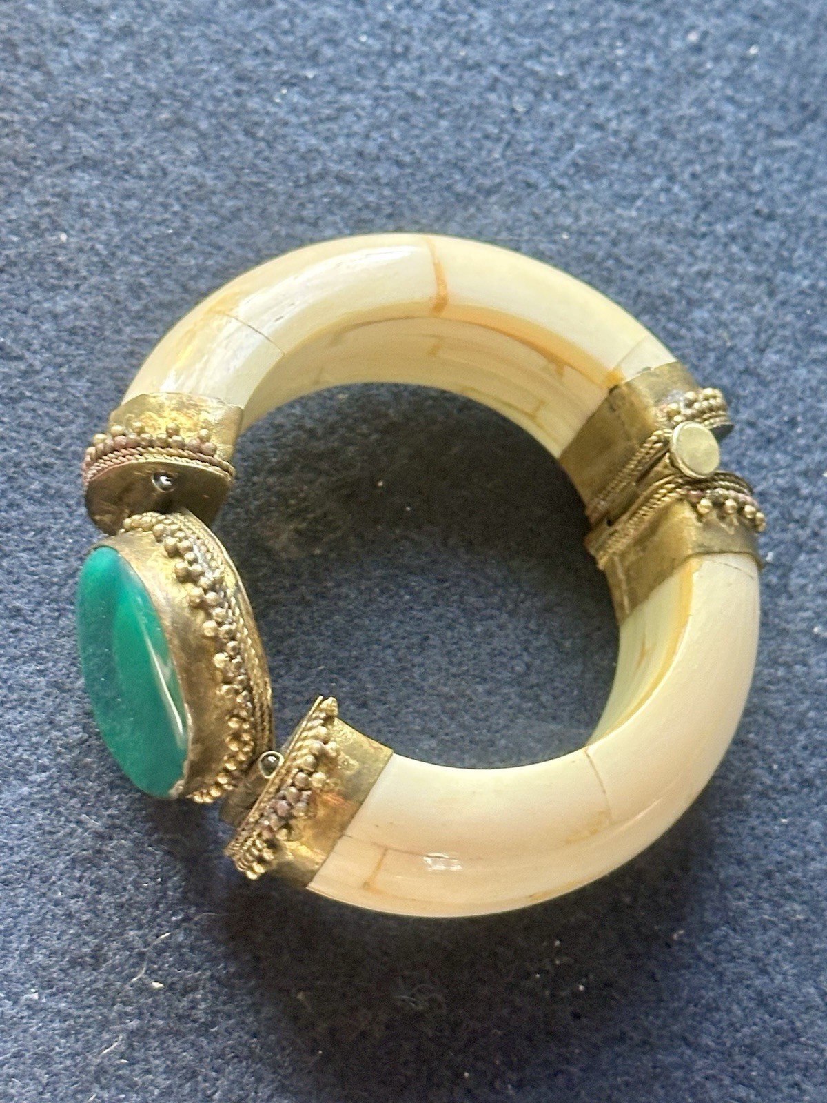 Handcrafted Bone Bangle Bracelet Brass Detail Gre… - image 4