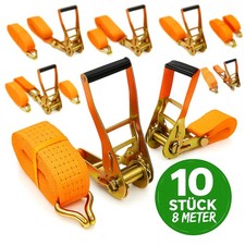 10x Spanngurt Zurrgurt 2 tlg. mit Haken 5000 kg / 8 m Ratschenspanngurte 50mm