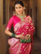 Indian Wedding Saree Soft Silk Jacquard Bridal Wear Saree with Brocade Blouse