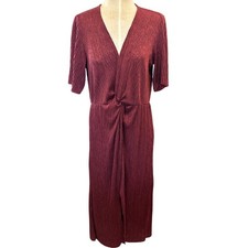 All in Favor Cabernet Red Plisse Pleated Twist Front Midi Dress NWT M