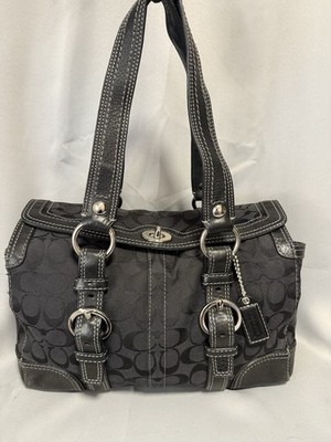 Vintage COACH CHELSEA Optic BLACK CANVAS Signature Turn Lock Bag
