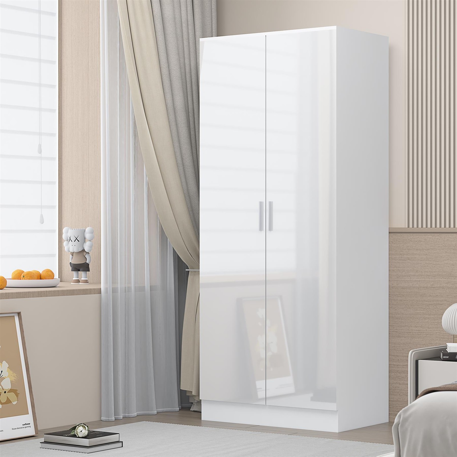 Reflect Wardrobe 2 Door Plain - White High Gloss Front / White Matt Finish - White Gloss / Matt White - Image 6