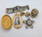 Vintage Jewelry Lot, Halbe Brooch, Dior Earrings, Lockets, Watch, Costume, Qty 5