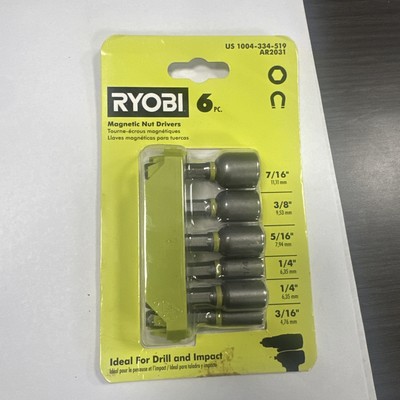 RYOBI Nut Driver Set Magnetic Impact Rated Steel Hex Drill Bit 6 Piece Kit