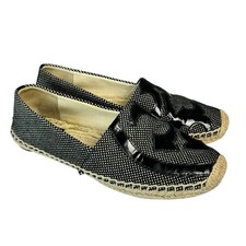 Tory Burch Black White Lonnie Logo Slip On Espadrilles Flats Women Size 8