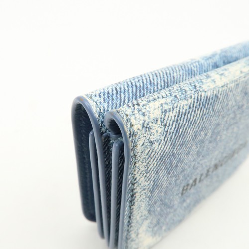 BALENCIAGA Denim Leather CASH Mini Tri-fold Compact Wallet 593813 Auth Used F/S - Picture 11 of 18