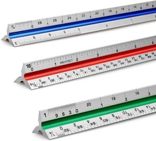 12" Architectural Scale Ruler Aluminum Architect Triangular Tricolor
