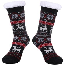Slipper Socks for Women with Grippers, Winter Warm Fuzzy Indoor Christmas Gif...