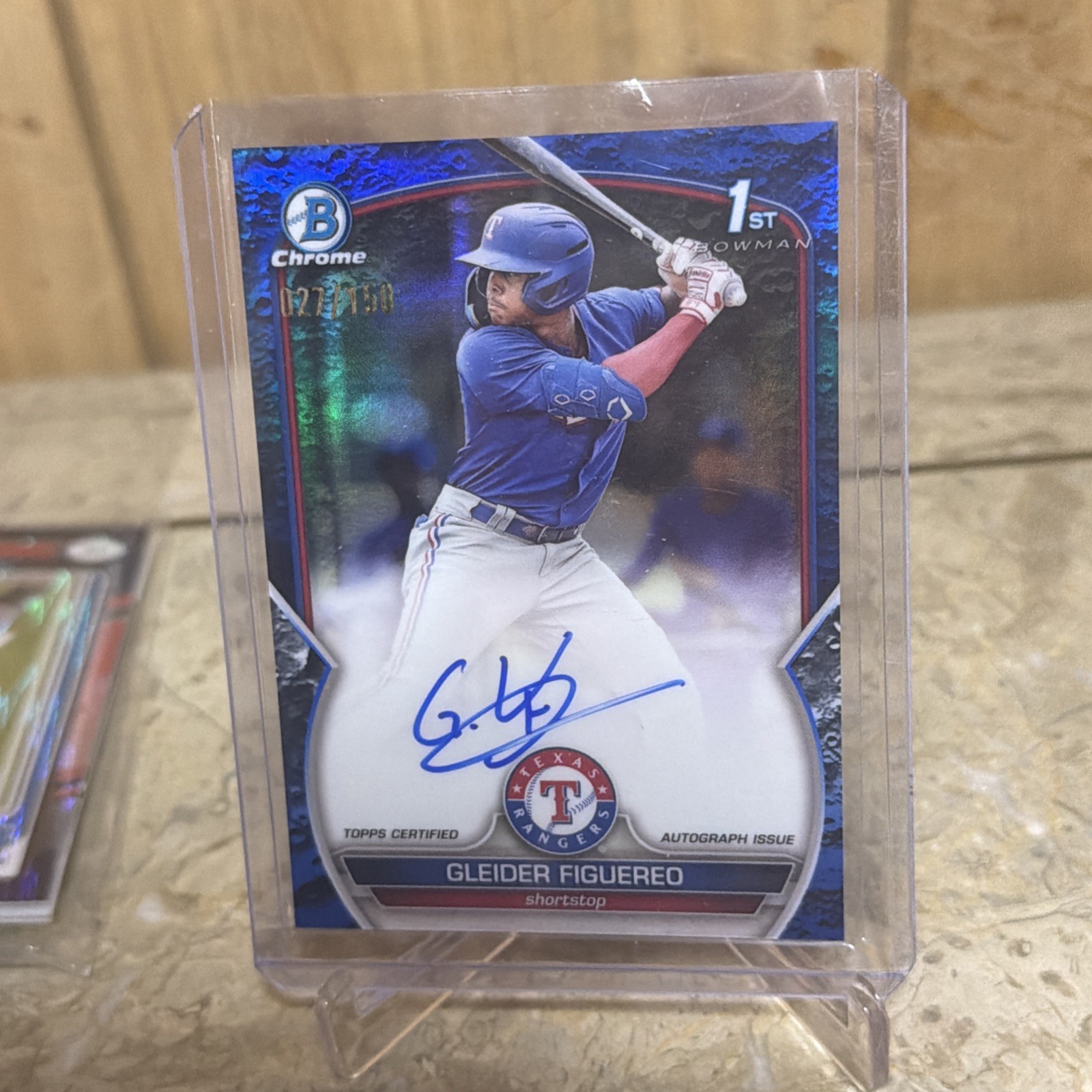 2023 Bowman Chrome Gleider Figuereo 1st Blue Refractor Auto /150 Texas Rangers