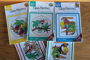 Gallery Glass Painting Patterns (5) Vintage Exotic Birds Unused Flamingo Parrot