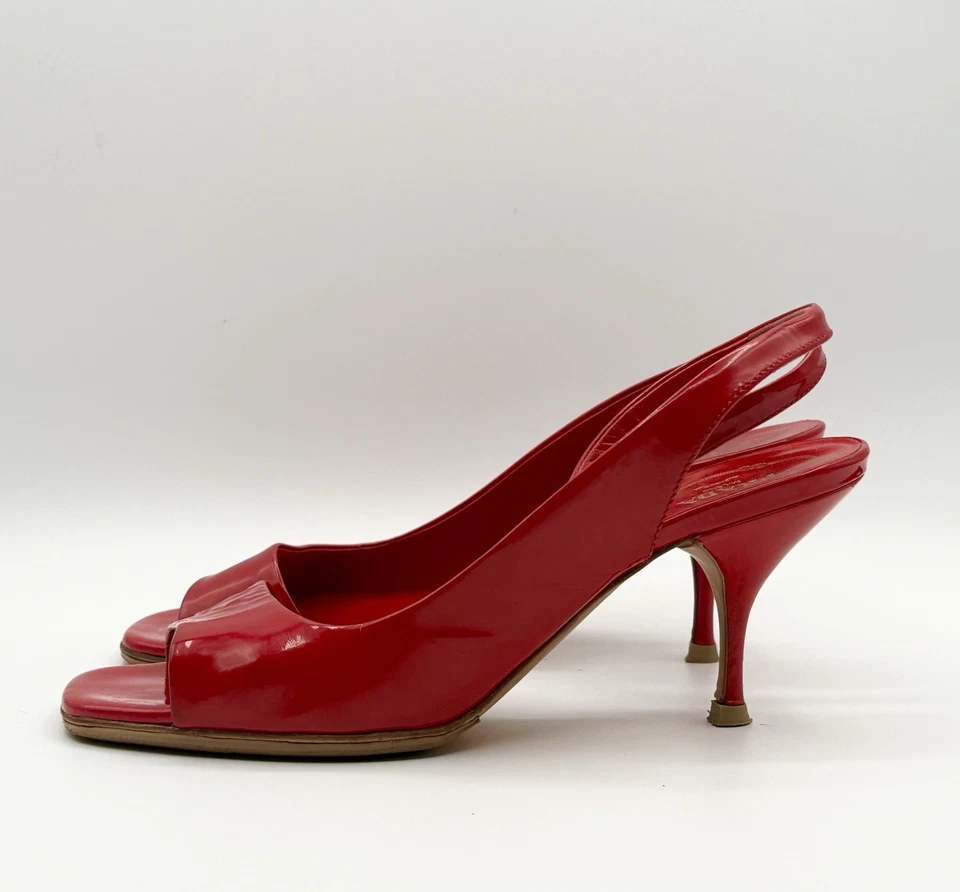 Prada Red Patent Leather Slingback Kitten Heels Pumps Vintage Sz EU 36.5 - Image 4 of 4