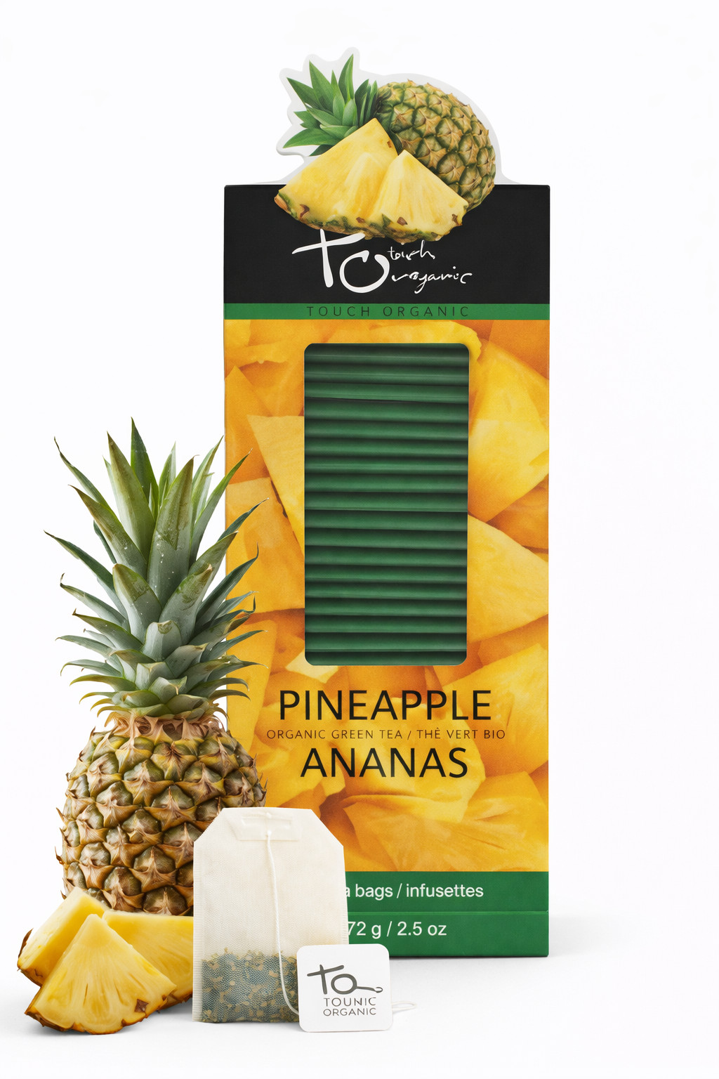 Touch Organic PINEAPPLE GREEN Tea Bags, 40 Bags, 2.5 oz CASE OF 12 - 480 BAGS