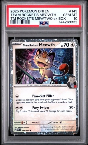 PSA 10 2025 POKEMON TEAM ROCKET'S MEOWTH COSMOS HOLO DRI EN-DESTINED RIVALS #149