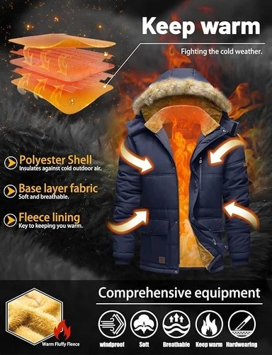 TACVASEN Men's Winter Jacket with Hood Water Repellent Windproof Thicken Parka image 4