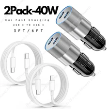 2Pack Fast Car Charger PD 40W USB C Type C Adapter Cord For iPhone 16 15 Pro Max