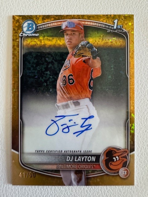 2025 Bowman Chrome 1st DJ Layton Gold Mini Diamond Auto /50 #CPA-DL