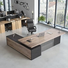 L-Shape Executive Desk with Drawer Cabinet Office Home Desk Business Workstation