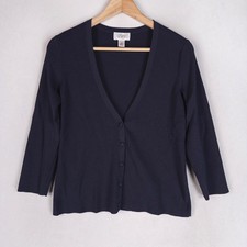 Ann Taylor LOFT Cardigan MP Navy Blue V-Neck 3/4 Sleeve Sweater Classic Preppy