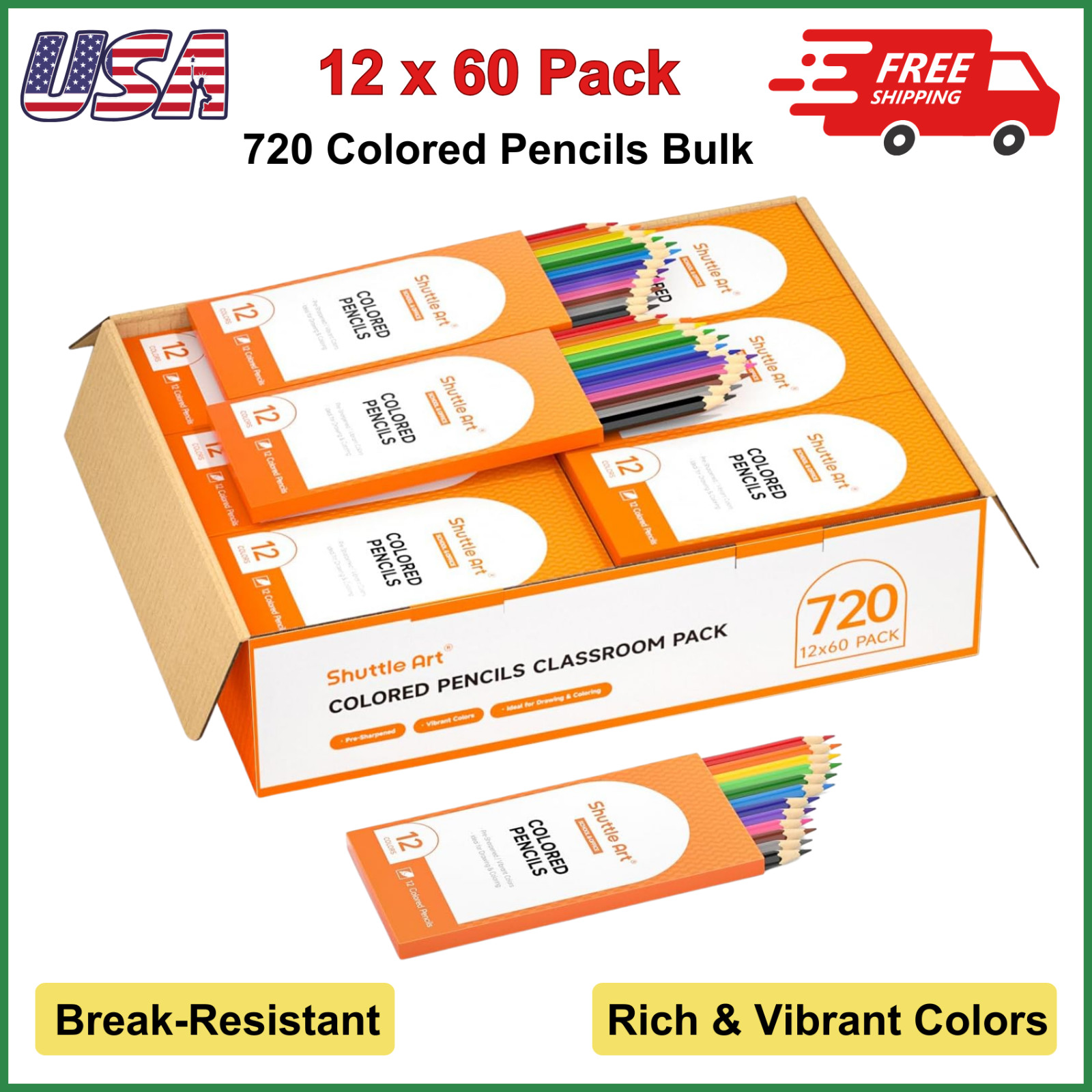 Bulk, 12 Vibrant Colors, Pack Of 60, Pre-sharpened Coloring