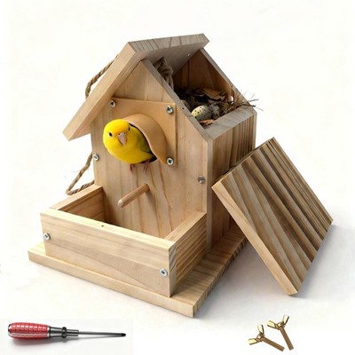 Birds Nesting Box Vogelhaus Käfig Feeder Holz Futterbox Hängen Wetterfest DIY